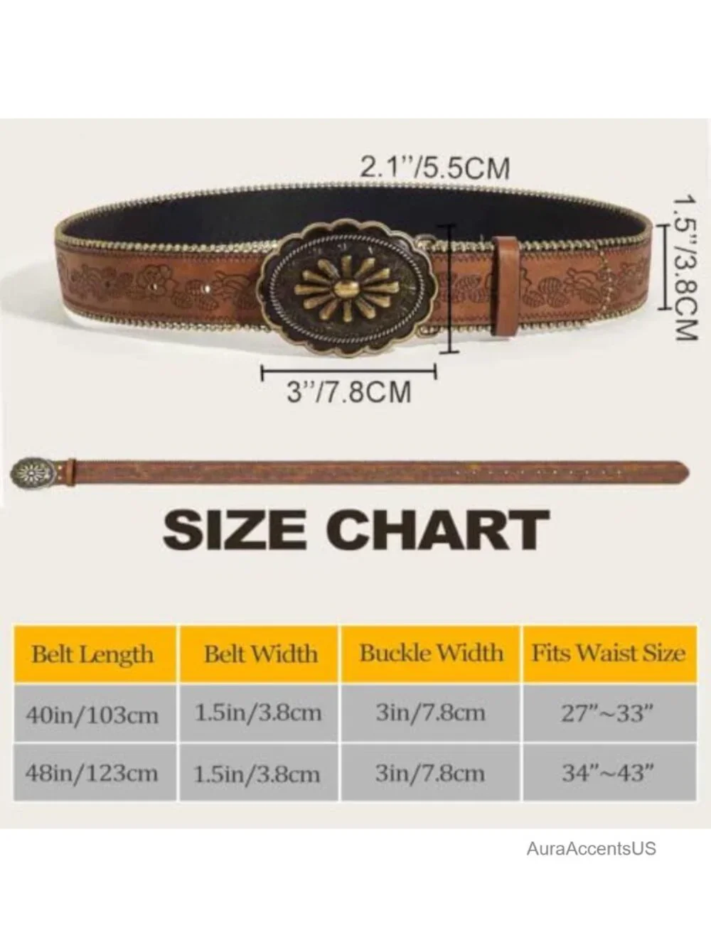 Faux Leather Western Belt with Embossed Floral Buckle